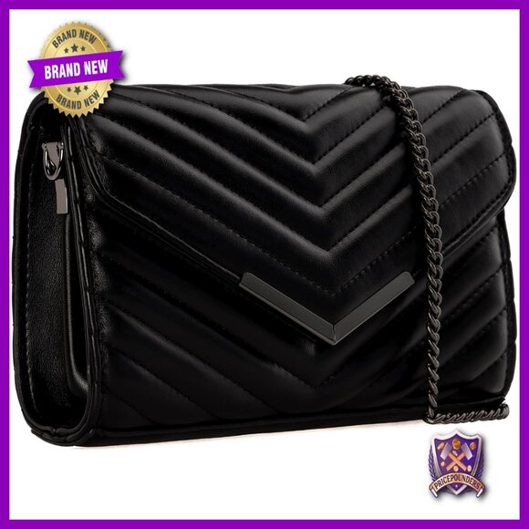 Quilted Vegan Leather Envelope Clutch Evening Bag Elegant Detachable Chain Strap
